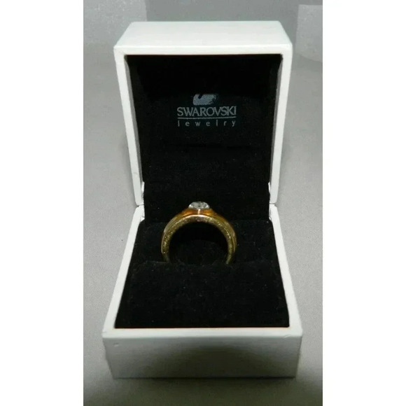 New In Box SWAROVSKI Crystal Stone Gold Plate Yellow Enamel Size 6 1/2 Ring - Picture 2 of 5